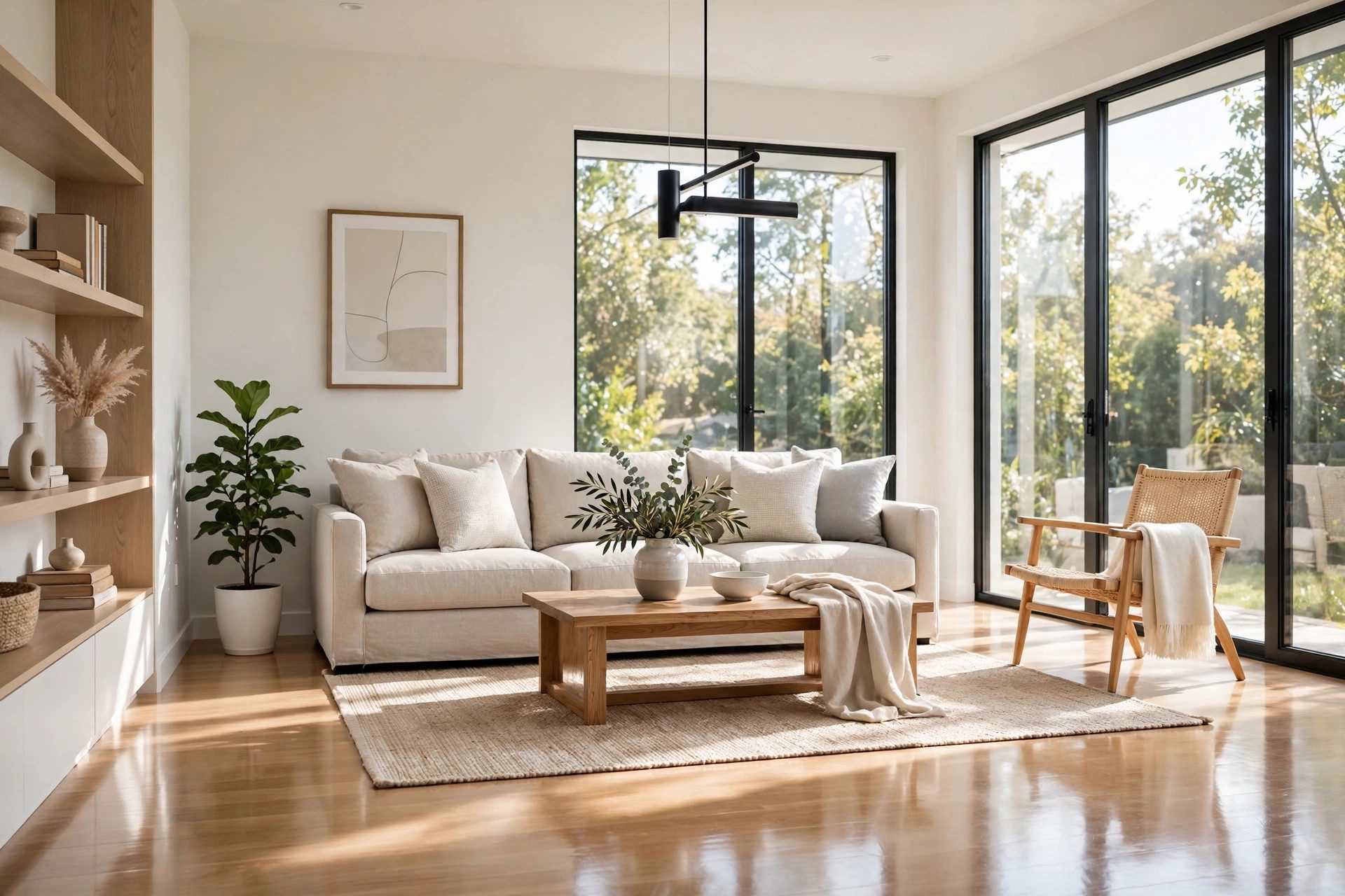 Spotlessly clean modern living room